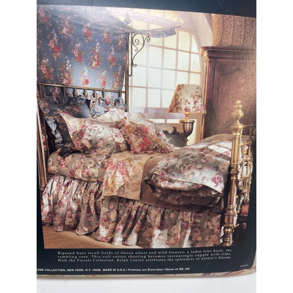 New Vintage Ralph Lauren Kirsten TWIN Flat Bed Sheet Beige Floral New Old Stock